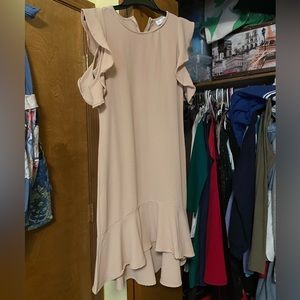 Ces femme beige/cream ruffle sleeve, off the shoulder midi dress
